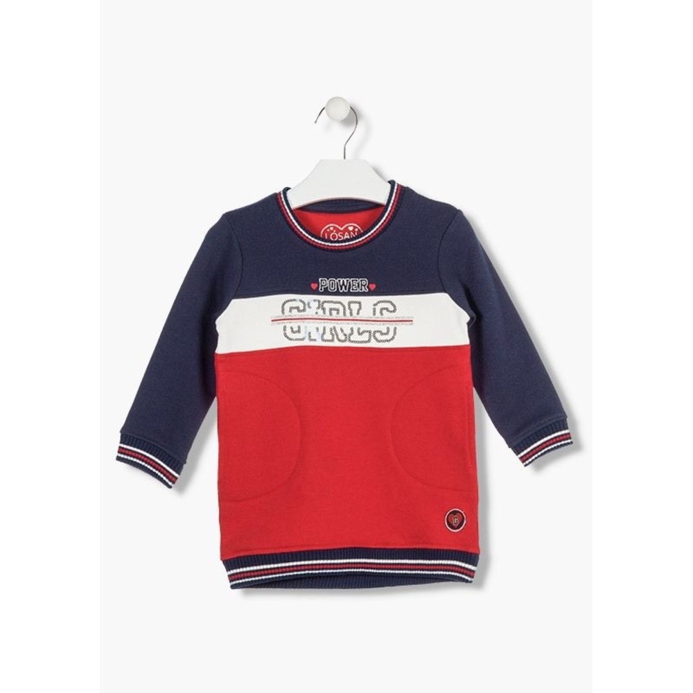 Casual Navy and Red Fleece Dress with Sporty Style